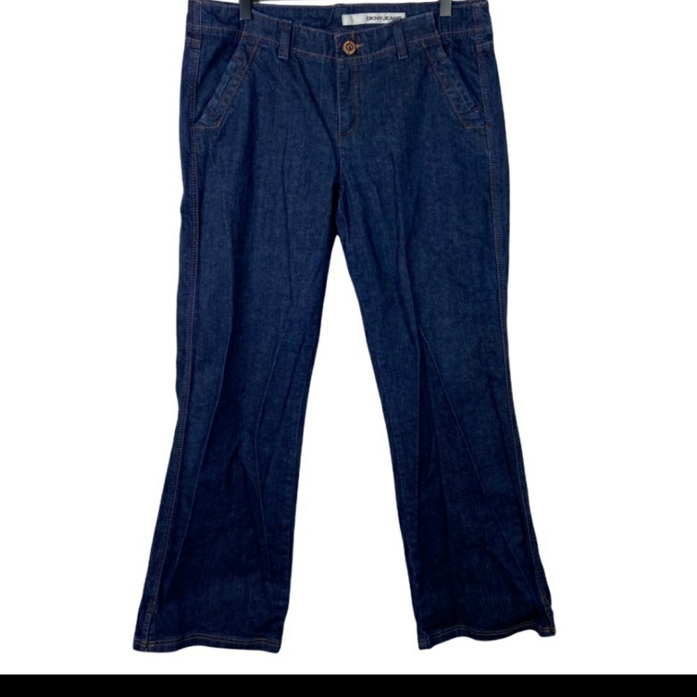 DKNY Wide Leg Denim Trouser Jeans Dark Wash Mid Rise 14